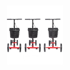 Drive Medical Nitro Glide Knee Walker in red with black basket and adjustable handlebar shown from front