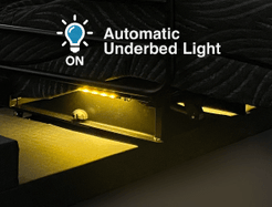 THE INDEPENDENCE BED showing automatic underbed light illuminated for nighttime convenience
