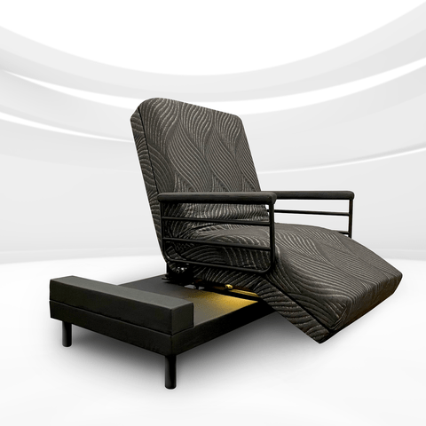 Modern adjustable black recliner chair with padded armrests from THE INDEPENDENCE BED collection