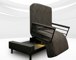 THE INDEPENDENCE BED black adjustable reclining bed with patterned fabric and metal armrests