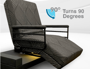 THE INDEPENDENCE BED adjustable chair feature that turns 90 degrees for easy positioning