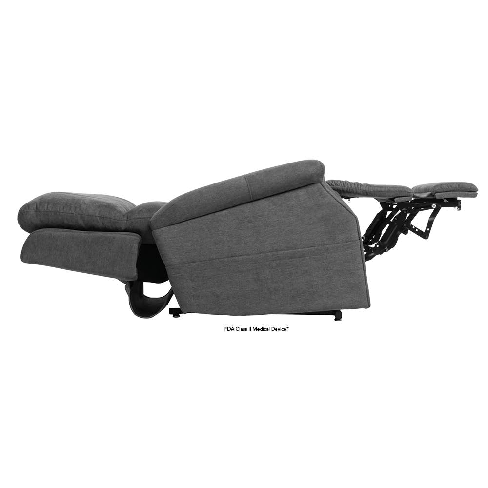 Pride Mobility VivaLift Metro 2 PLR925M gray power lift recliner chair in fully reclined position