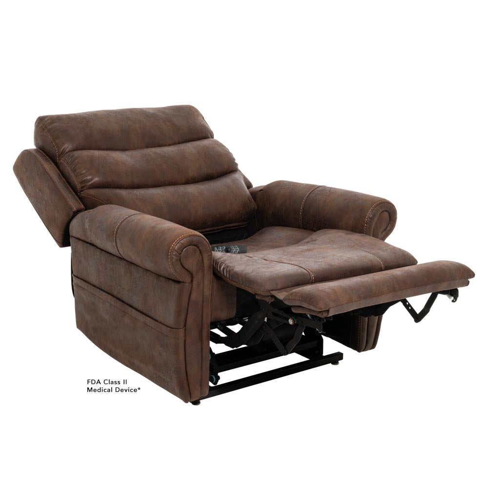 Pride Mobility VivaLift Tranquil 2 PLR935S brown powered lift recliner chair with extended footrest