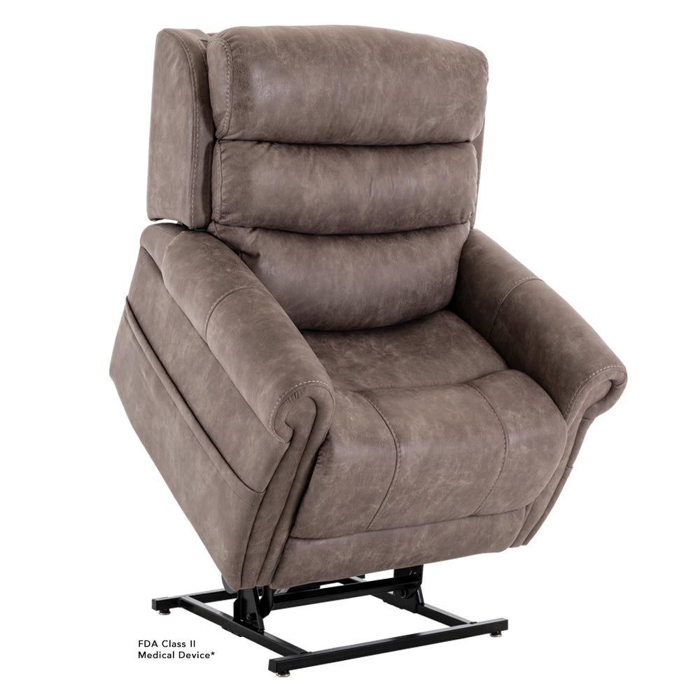 Pride Mobility VivaLift Tranquil 2 PLR935S brown lift recliner chair with padded cushions and support frame
