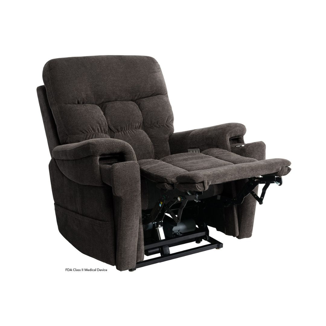 Pride Mobility VivaLift Ultra PLR4955L plush dark brown power lift recliner chair with extended footrest