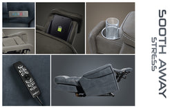 Pride Mobility VivaLift Ultra PLR4955L chair with remote control cup holder and charging pocket in gray fabric