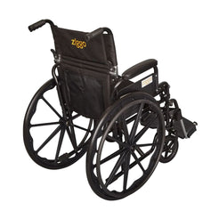 Ziggo Lightweight Pediatric Wheelchair for Kids and Children in black with large rear wheels and padded armrests