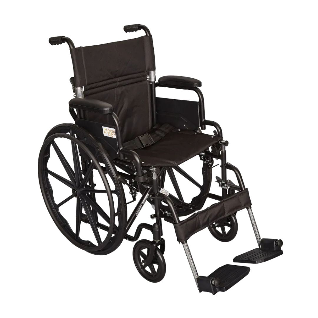 Ziggo Lightweight Pediatric Wheelchair for Kids & Children with black frame and adjustable footrests