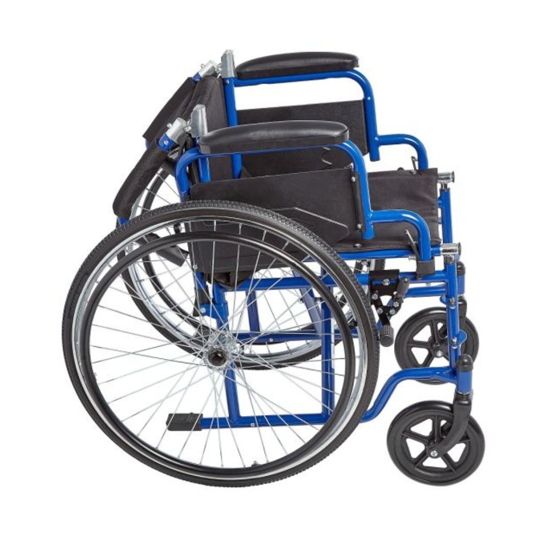 Ziggo Lightweight Pediatric Wheelchair for Kids and Children with blue frame and black seat cushion