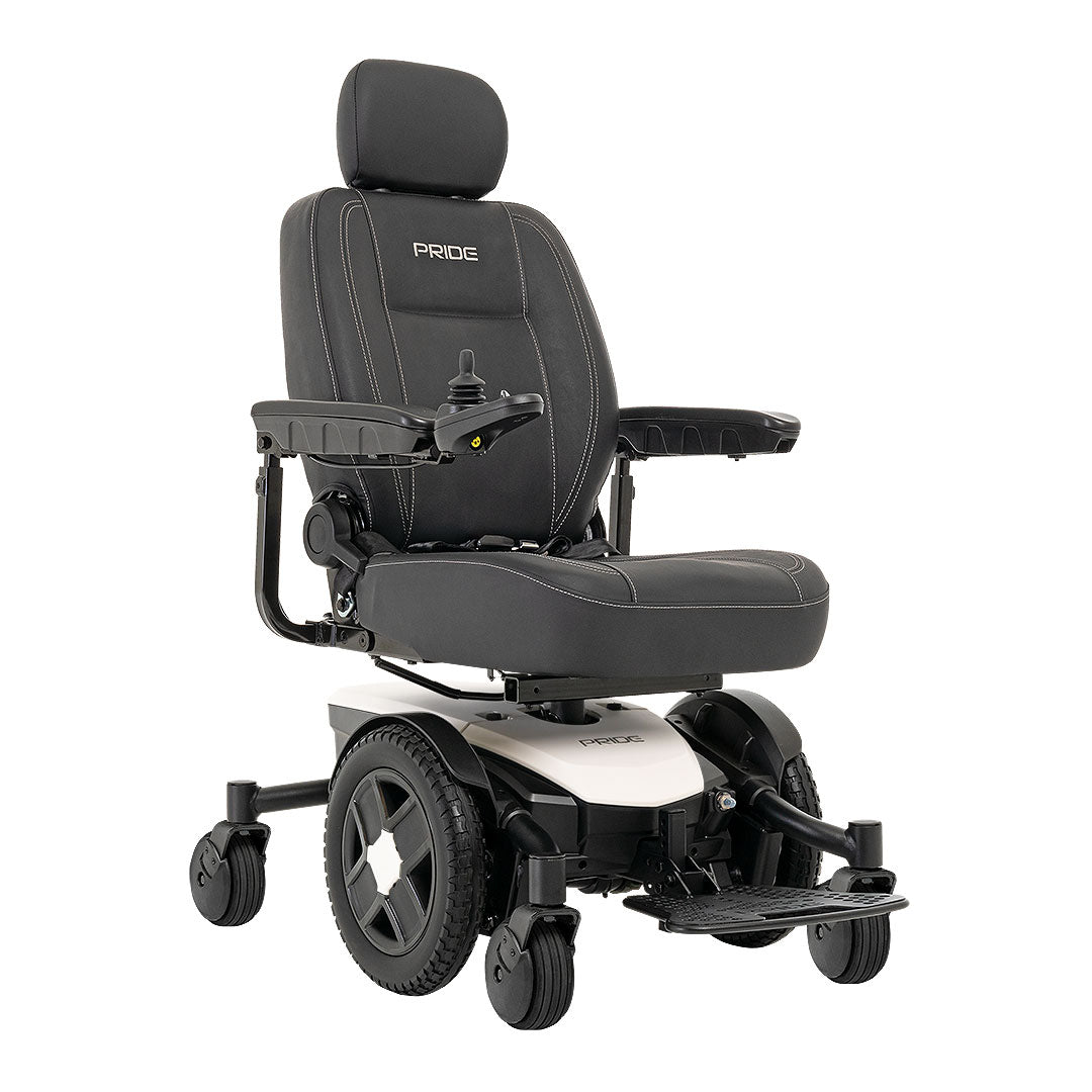 Pride Jazzy EVO 613 black powered wheelchair with adjustable armrests and headrest by Pride Mobility