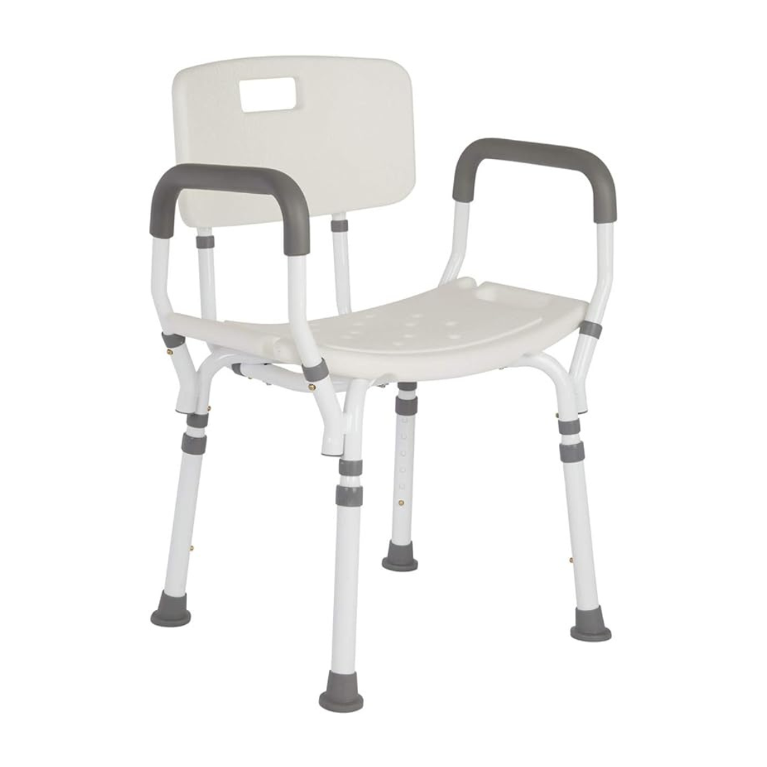 Premium Shower Chair with Back and Padded Arms (White) By Lifestyle