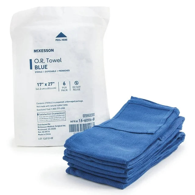 McKesson Operating Room Towels Sterile Disposable Pre-Washed Blue 17 Inch x 27 Inch