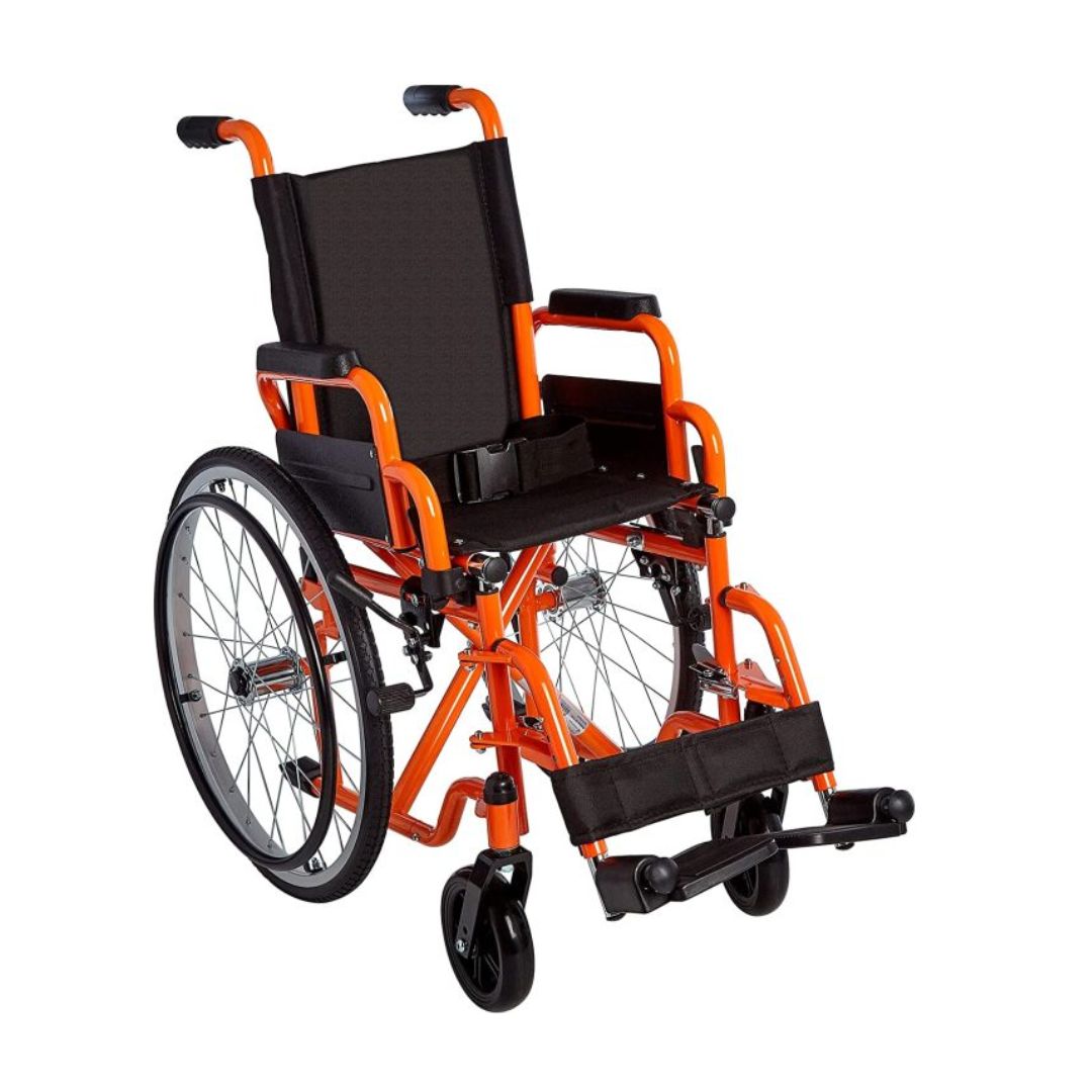 CIRCLE SPECIALTY Ziggo 12” Seat Width Pediatric Wheelchair for Kids & Children , Orange