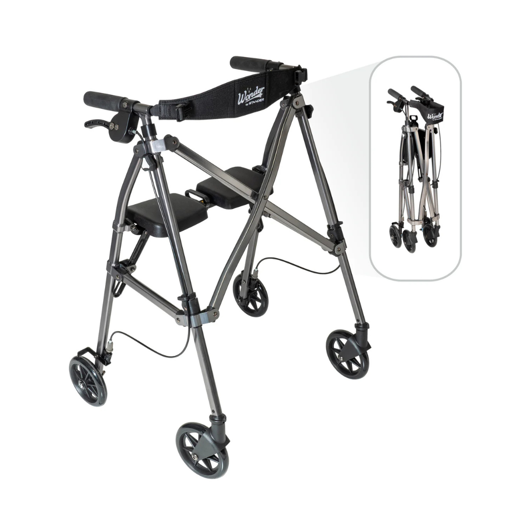 Stander Space Saver Rollator Compact Folding Rollator with Seat & Brakes 4250RR By Stander