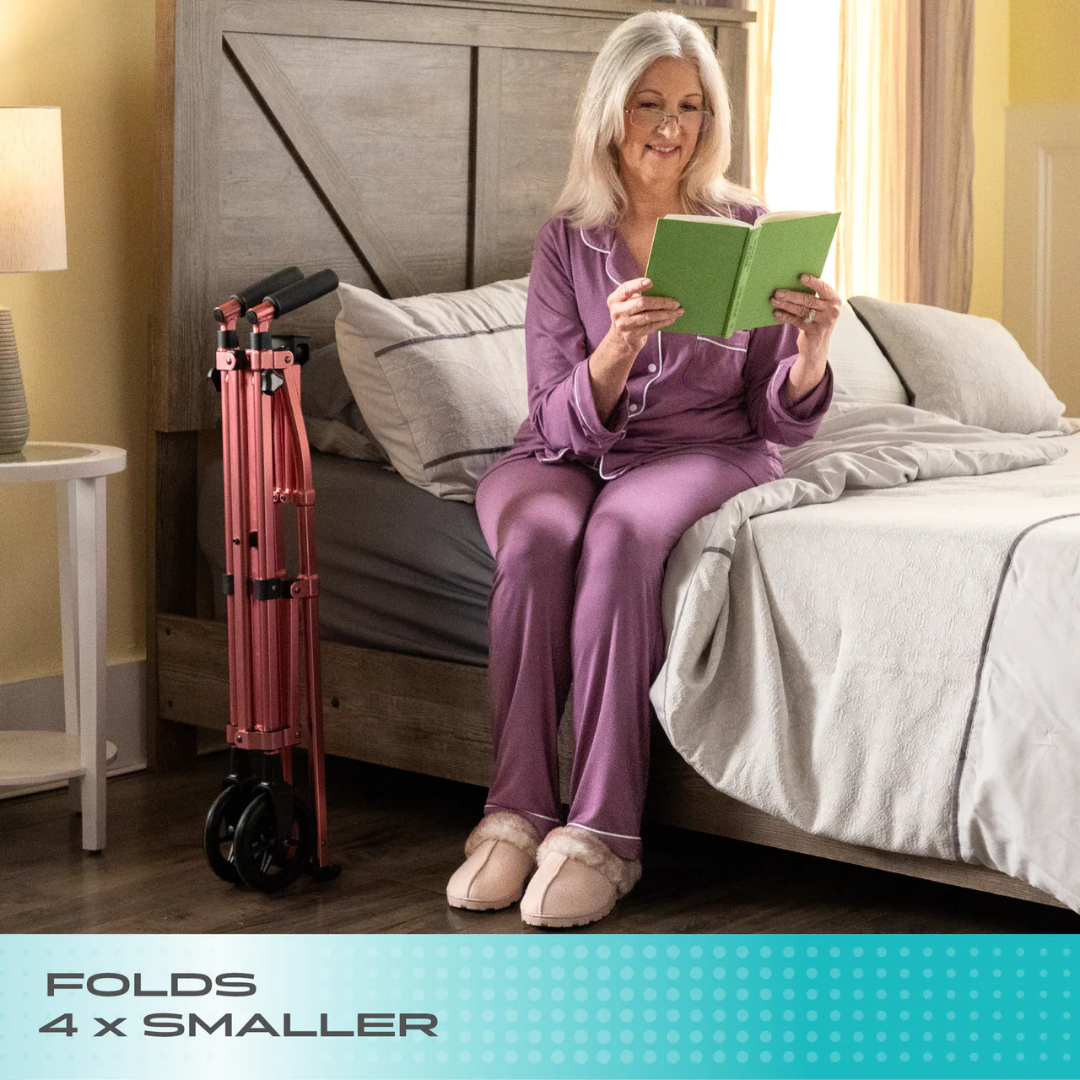 Stander Wonder Walker Plus 4300-BW Ultra Compact Folding Walker with Wheels & Basket By Stander