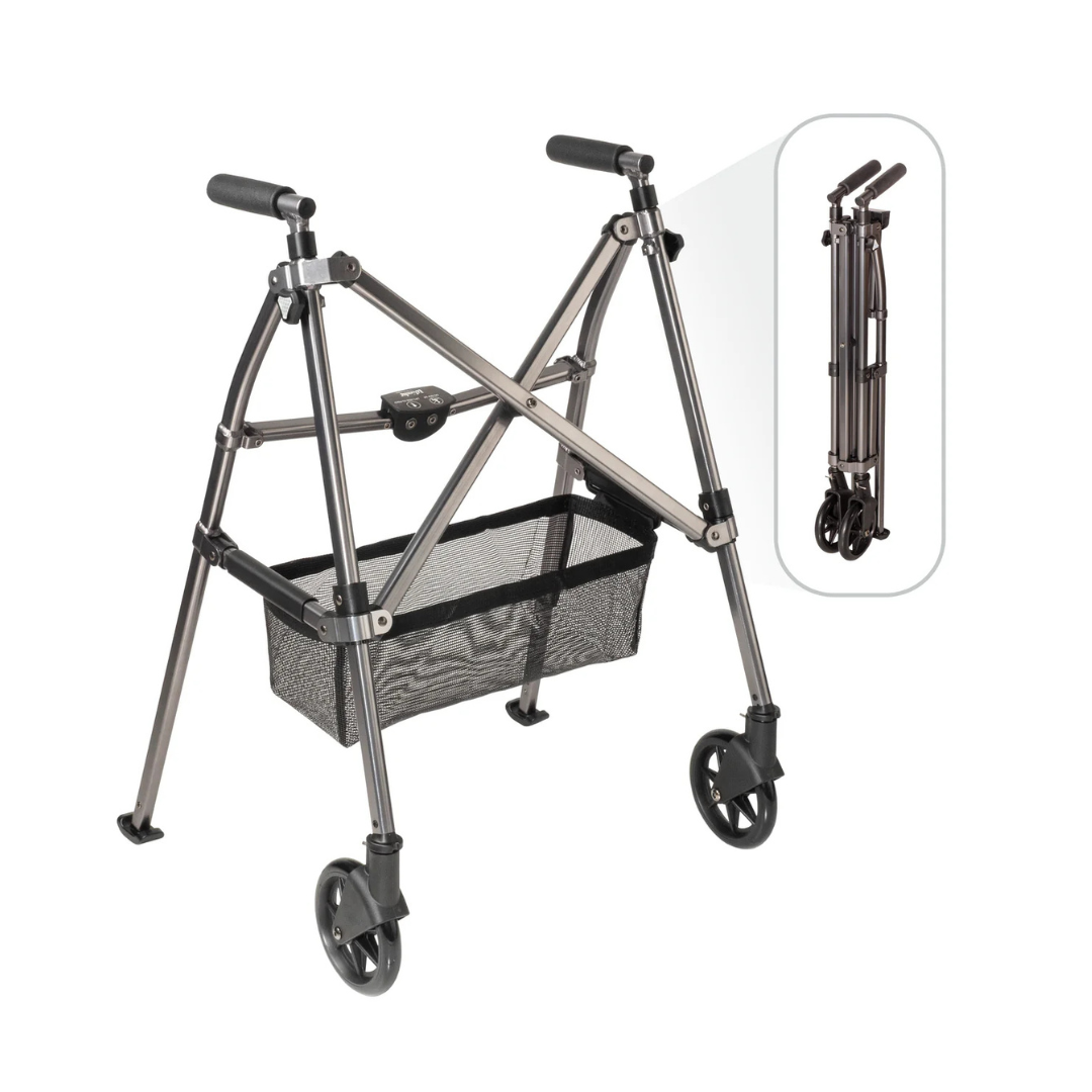 Stander Wonder Walker Plus 4300-BW Ultra Compact Folding Walker with Wheels & Basket By Stander