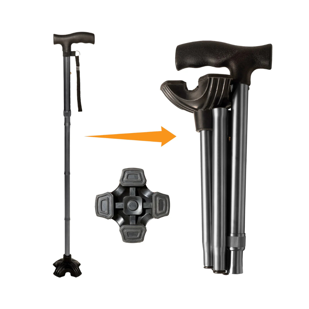 Stander Wonder Cane Folding Quad Tip Walking Cane with Adjustable Height 7510-RR By Stander
