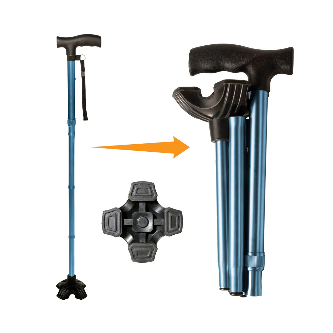 Stander Wonder Cane Folding Quad Tip Walking Cane with Adjustable Height 7510-RR By Stander