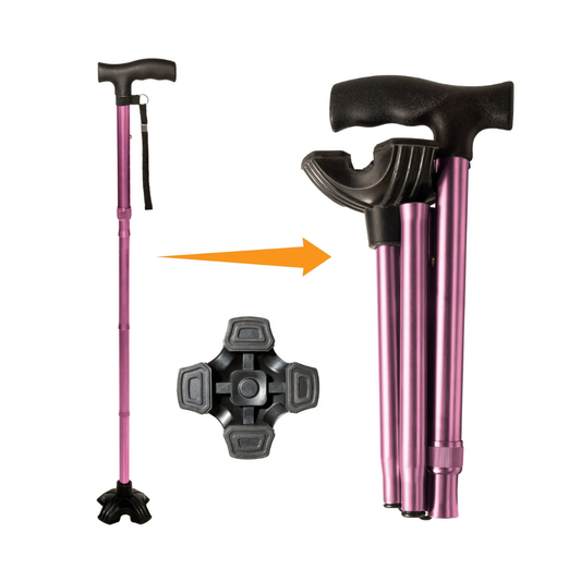Stander Wonder Cane Folding Quad Tip Walking Cane with Adjustable Height 7510-RR By Stander