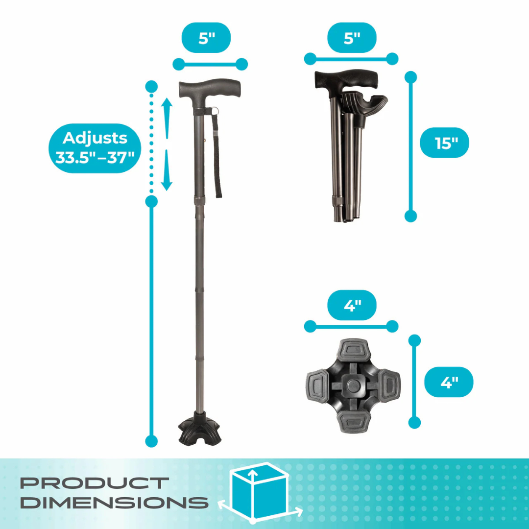 Stander Wonder Cane Folding Quad Tip Walking Cane with Adjustable Height 7510-RR By Stander