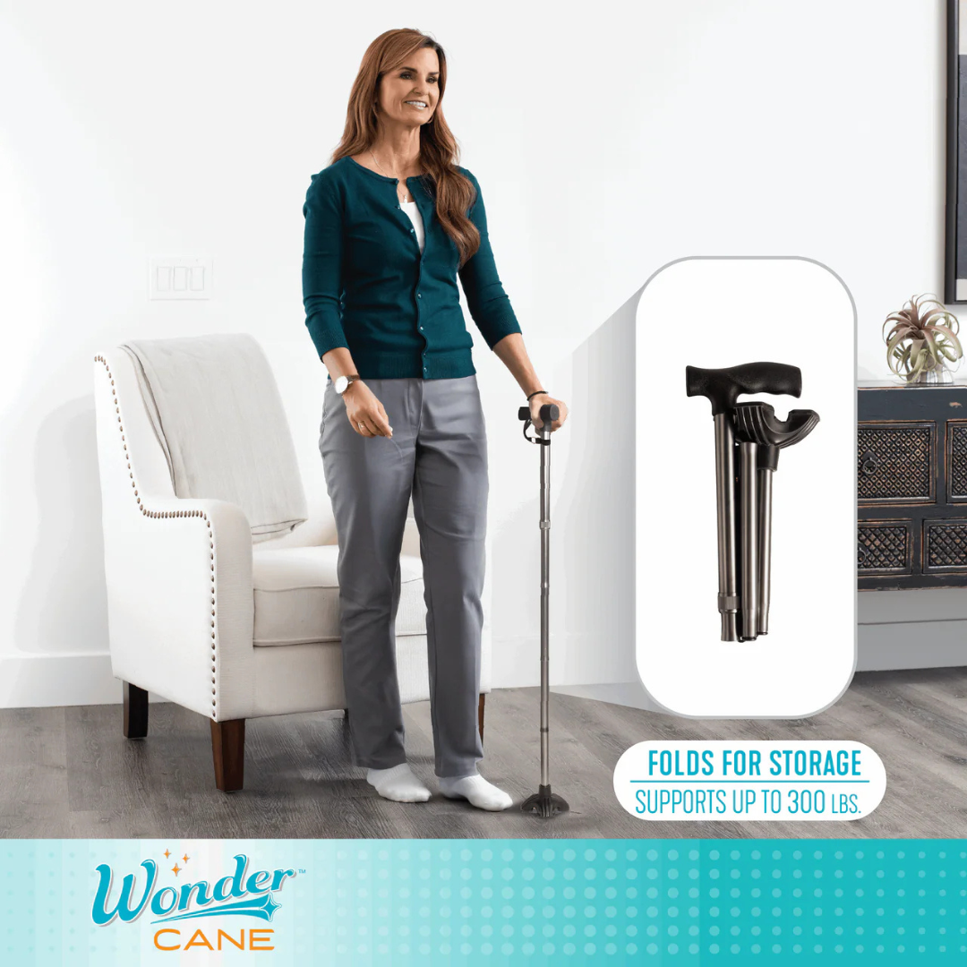 Stander Wonder Cane Folding Quad Tip Walking Cane with Adjustable Height 7510-RR By Stander