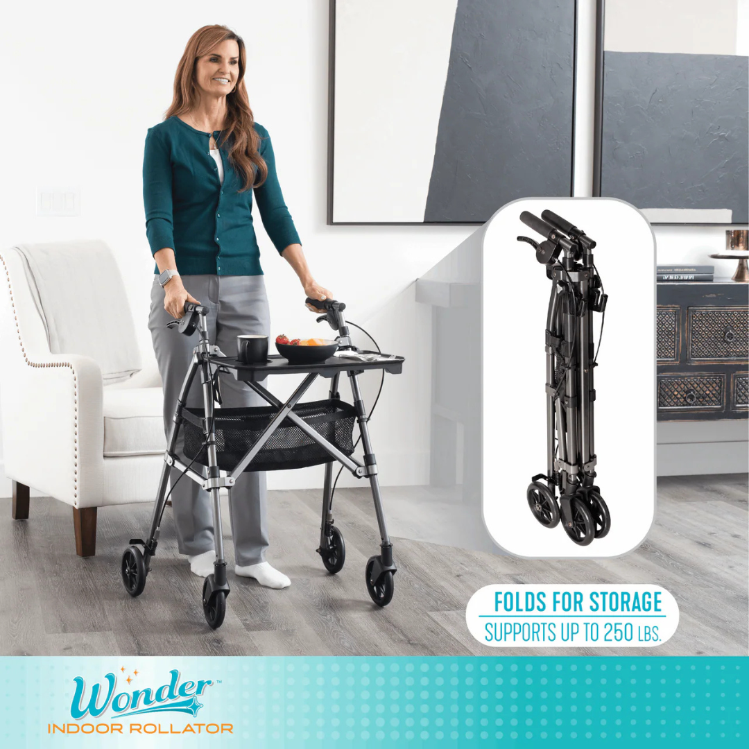 Stander Wonder Indoor Rollator with Tray Table Basket & Folding Design 4390 By Stander