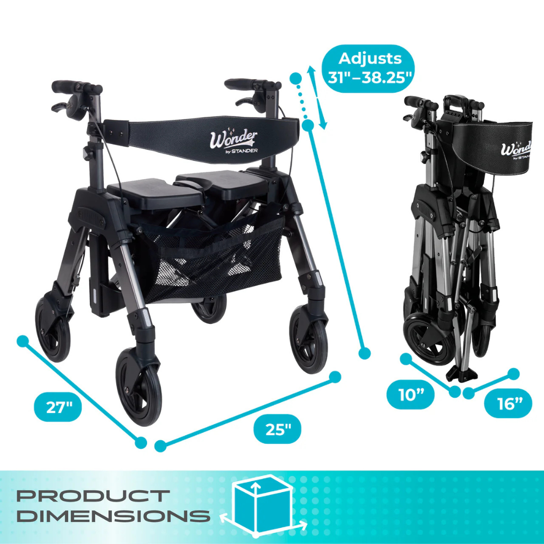 Stander Wonder Rollator HD Heavy Duty Bariatric Rollator with Seat & Basket 4360RR By Stander