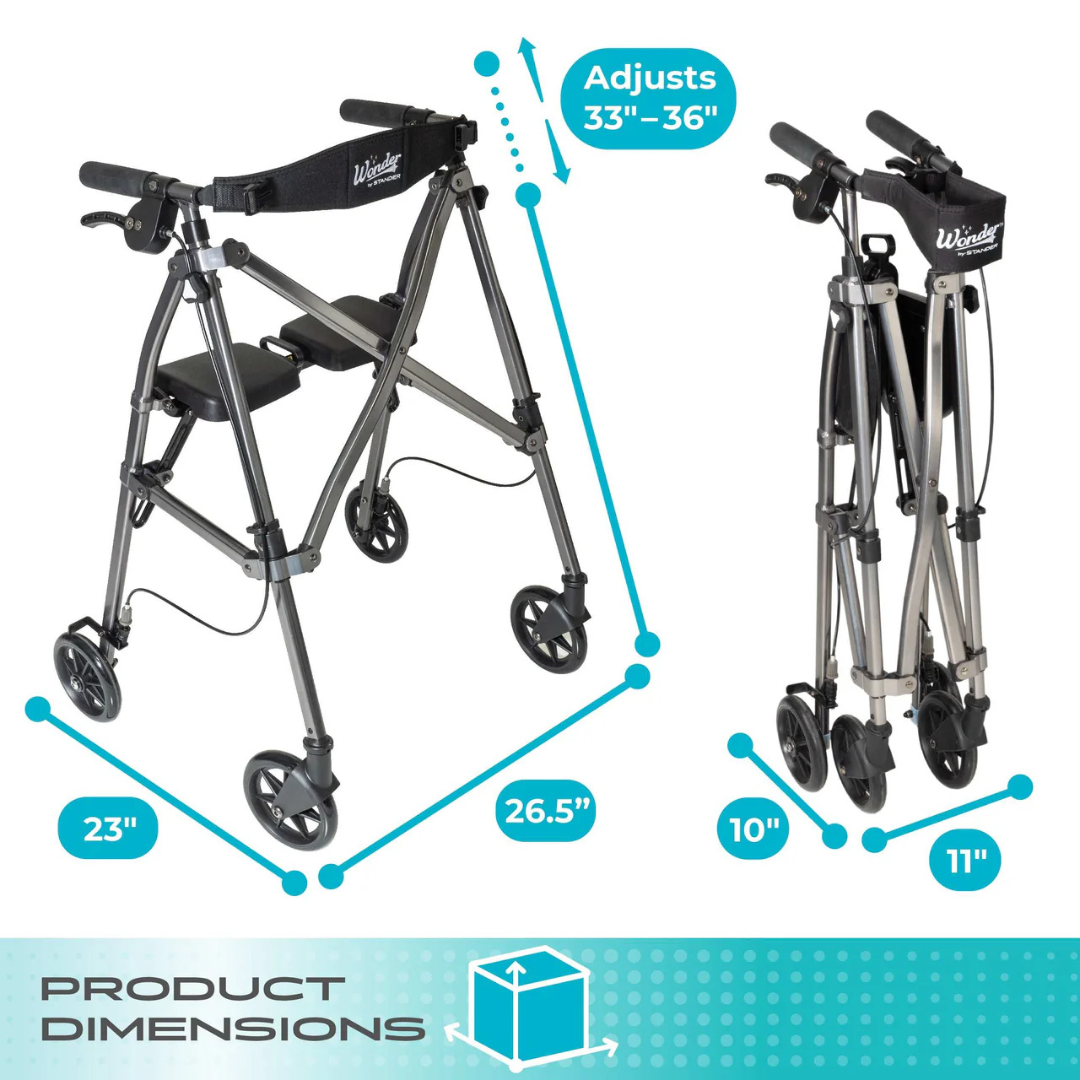Stander Space Saver Rollator Compact Folding Rollator with Seat & Brakes 4250RR By Stander
