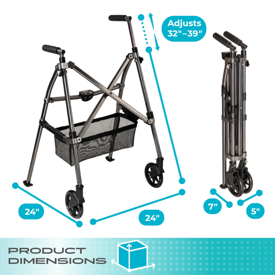 Stander Wonder Walker Plus 4300-BW Ultra Compact Folding Walker with Wheels & Basket By Stander