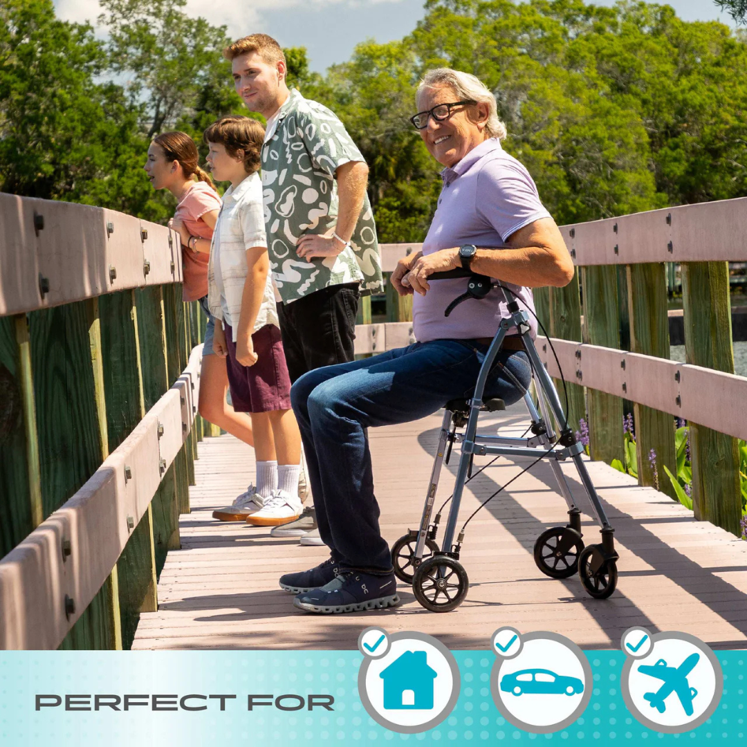 Stander Space Saver Rollator Compact Folding Rollator with Seat & Brakes 4250RR By Stander