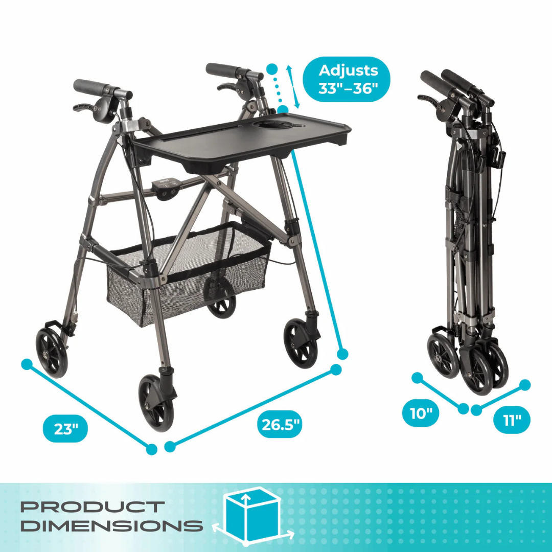 Stander Wonder Indoor Rollator with Tray Table Basket & Folding Design 4390 By Stander