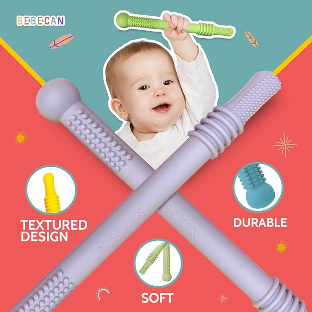 BEBECAN Teething Tubes - Soft Silicone Baby Teethers Set - For 3+ Years