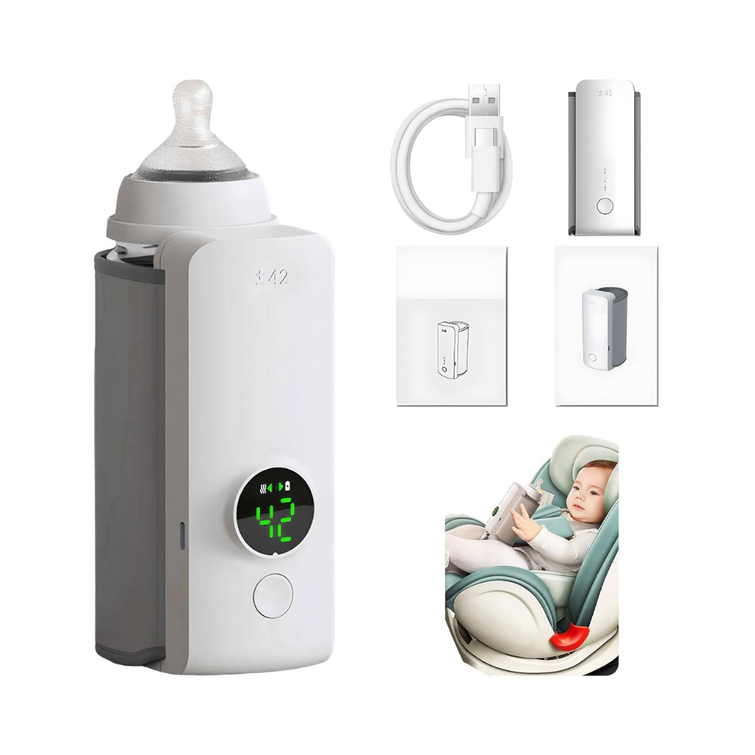 Portable Bottle Warmer for Travel – Rechargeable Waterless Milk Heater with Smart Temperature Display for On-the-Go Baby Feeding