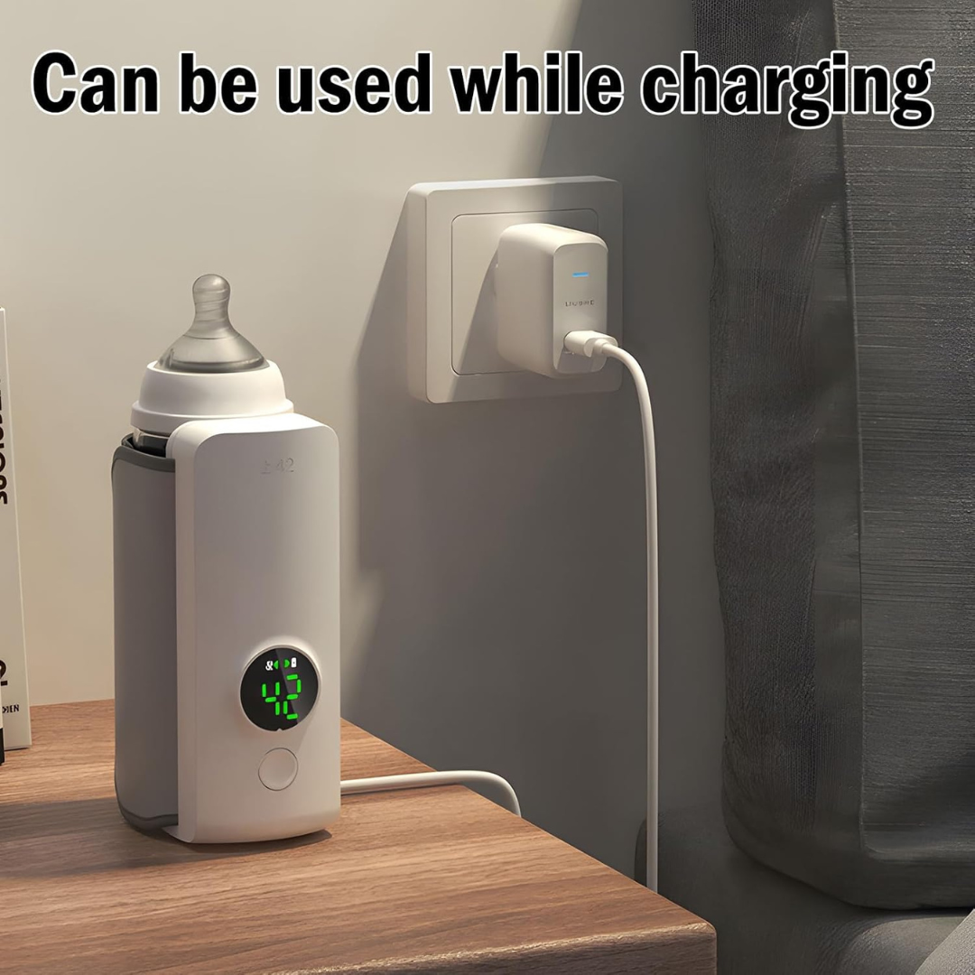 Portable Bottle Warmer for Travel – Rechargeable Waterless Milk Heater with Smart Temperature Display for On-the-Go Baby Feeding