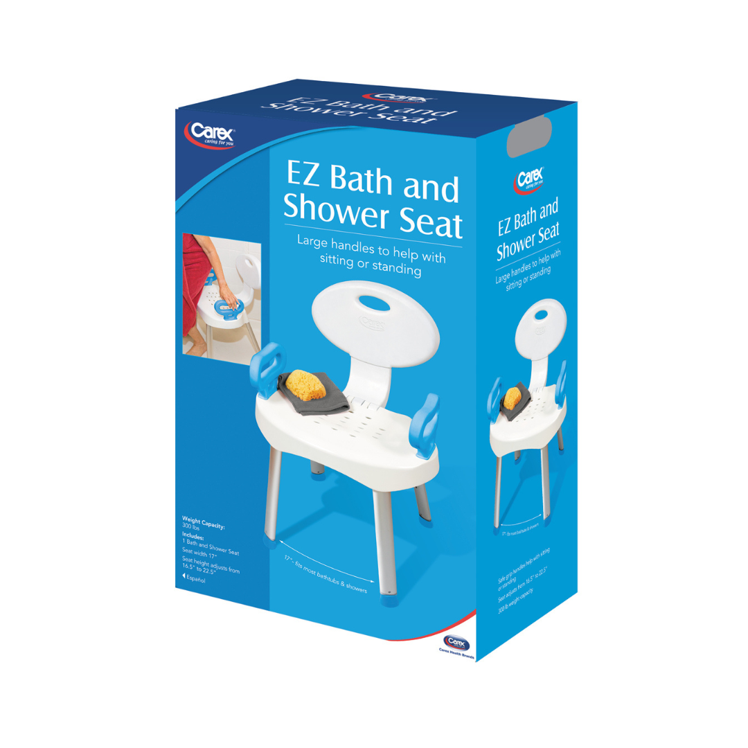 Carex E-Z Bath & Shower Seat with Handles Adjustable Bath Chair 300 lb FGB66000 By Compass Health