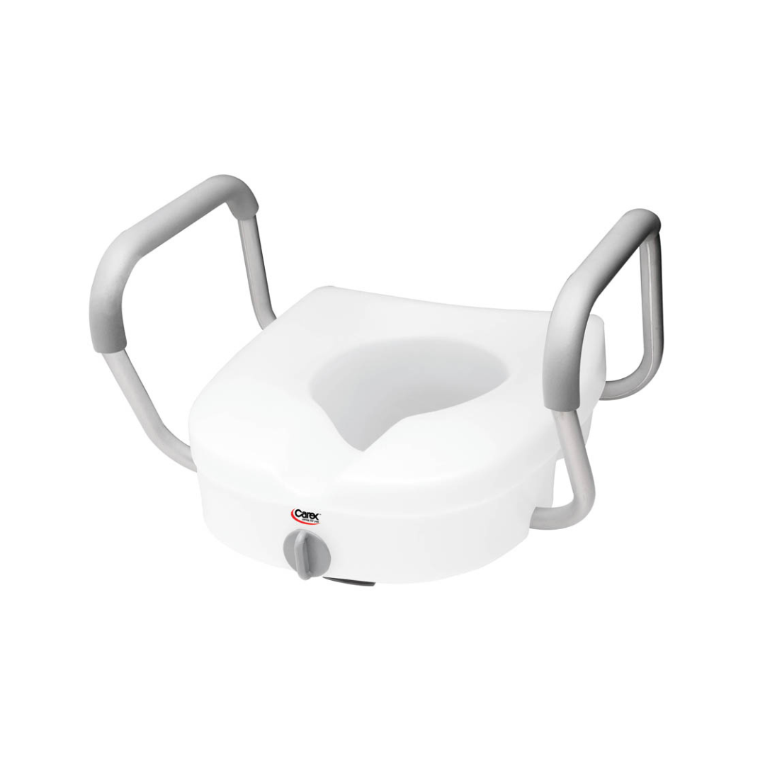 Carex E-Z Lock Raised Toilet Seat with Adjustable Armrests 5 Inch Elevated Seat FGB30300 By Compass Health