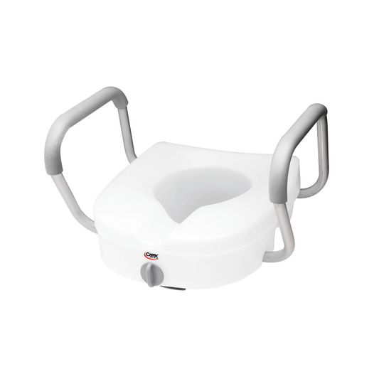 Carex E-Z Lock Raised Toilet Seat with Adjustable Armrests 5 Inch Elevated Seat FGB30300 By Compass Health