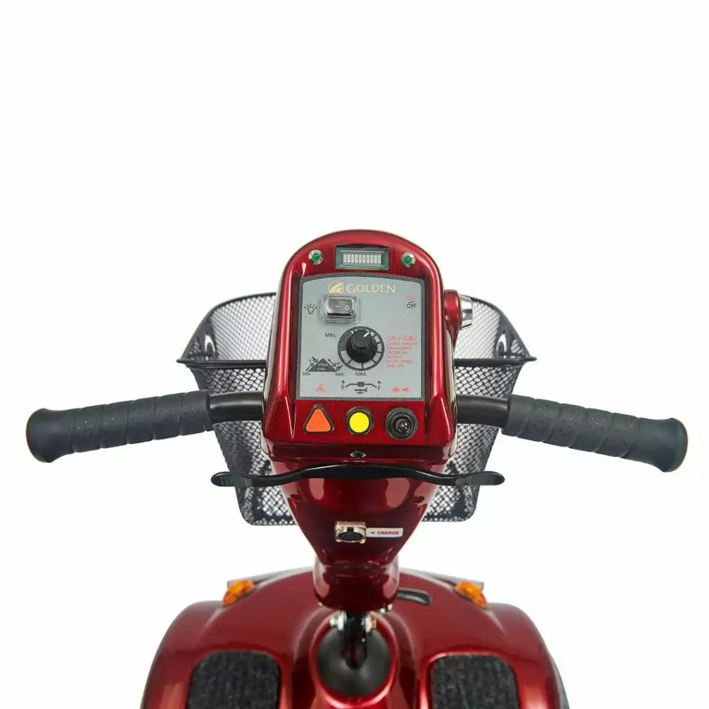 Front view of the Avenger 4 wheel Heavy Duty Mobility Scooter with control panel and comfortable handlebars