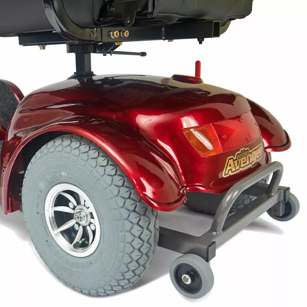 Close-up of the Avenger 4 wheel Heavy Duty Mobility Scooter with robust tires and durable frame