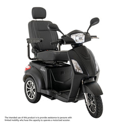 Pride Mobility Baja Raptor 2 3-Wheel Mobility Scooter in black with comfortable seat and mirrors
