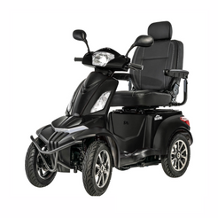 Pride Mobility Baja Raptor 2 4 Wheel Mobility Scooter in black, front view with adjustable seat