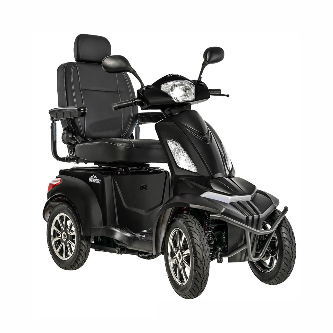 Pride Mobility Baja Raptor 2 4 Wheel Mobility Scooter in black with comfortable seating