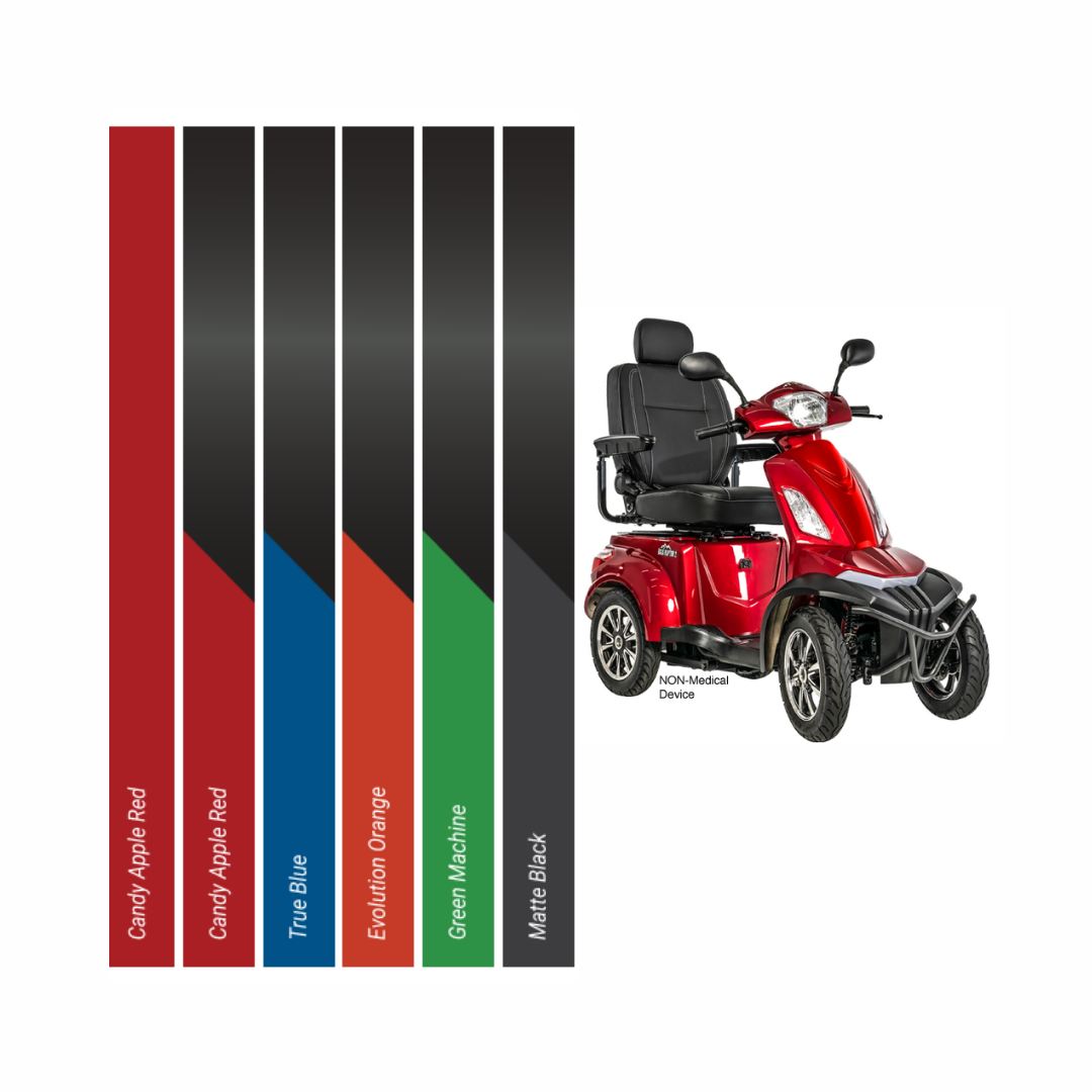 Pride Mobility Baja Raptor 2 4 Wheel Mobility Scooter in Candy Apple Red with front view