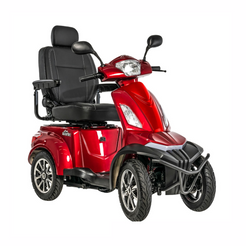 Pride Mobility Baja Raptor 2 4 Wheel Mobility Scooter in red from side view
