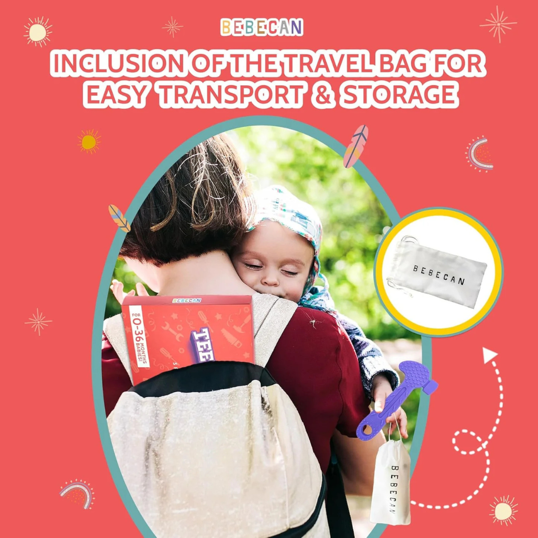 Bebecan best teething toys for babies with travel bag for easy transport and storage