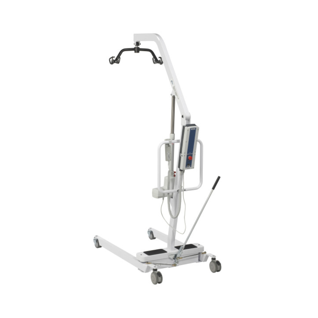 Drive Medical Battery Powered Patient Lift 13240 with white frame and adjustable height