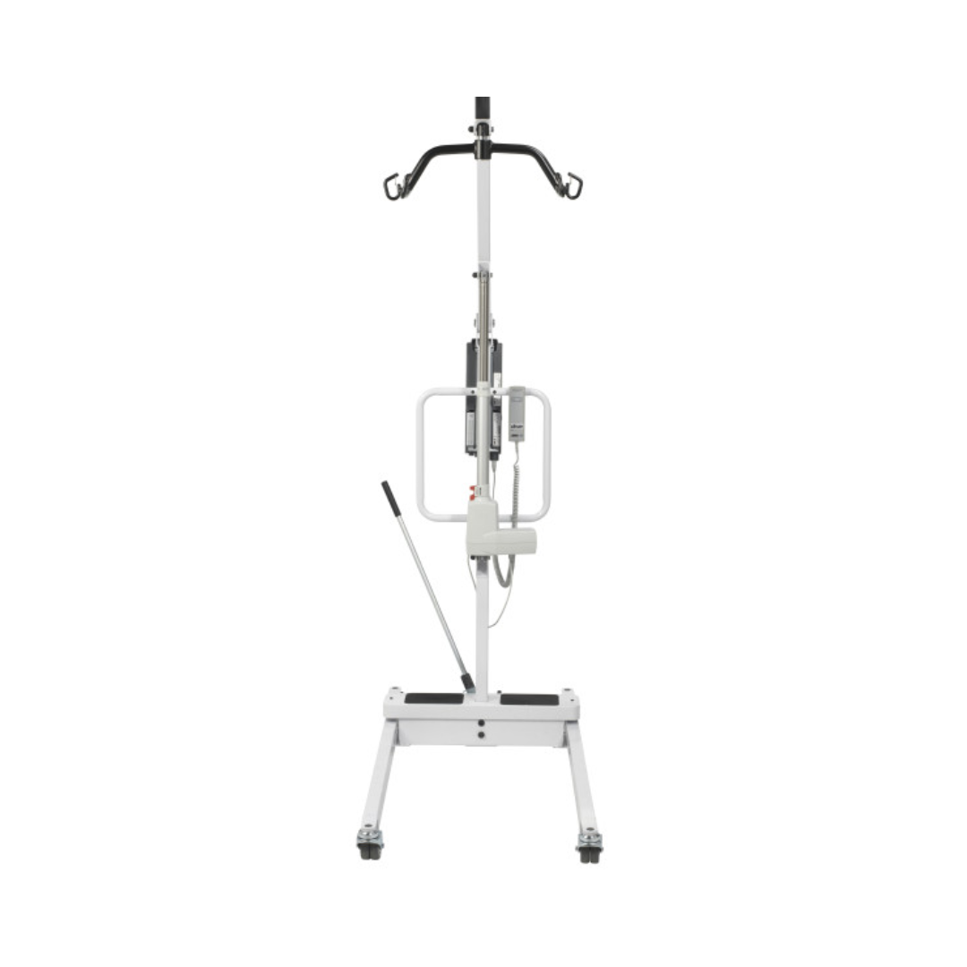Drive Medical Battery Powered Patient Lift 13240 in white, front view for easy patient transfers