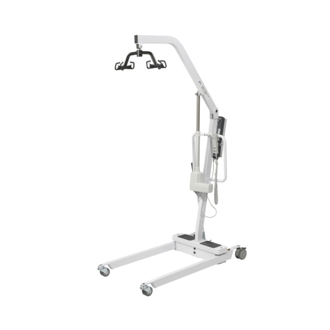 Drive Medical Battery Powered Patient Lift 13240 in white with adjustable arm for easy patient transfers