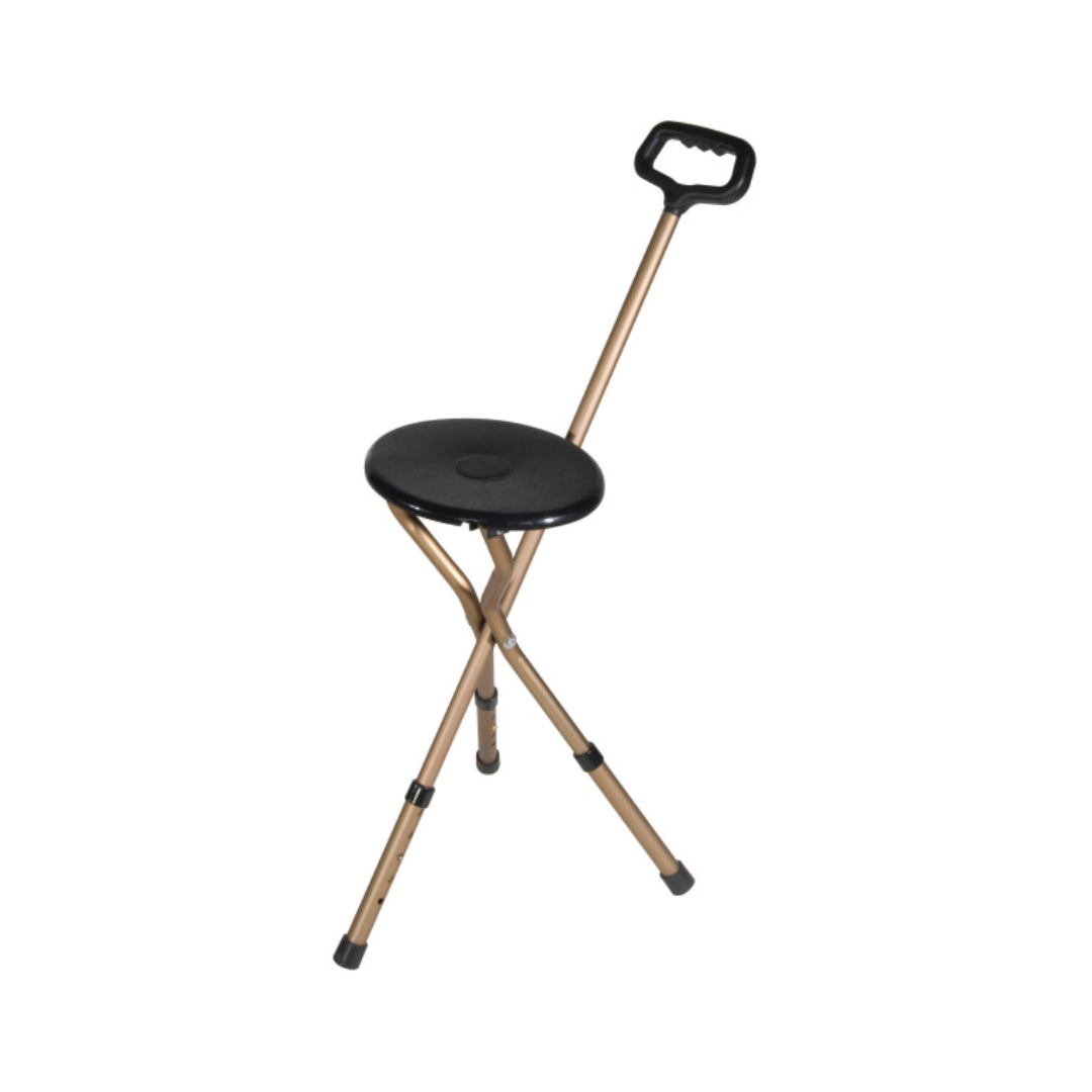 Drive Medical Cane Seat Folding Lightweight in Black with a sturdy handle