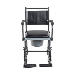 Drive Medical Upholstered Drop Arm Wheeled Commode in black with front view
